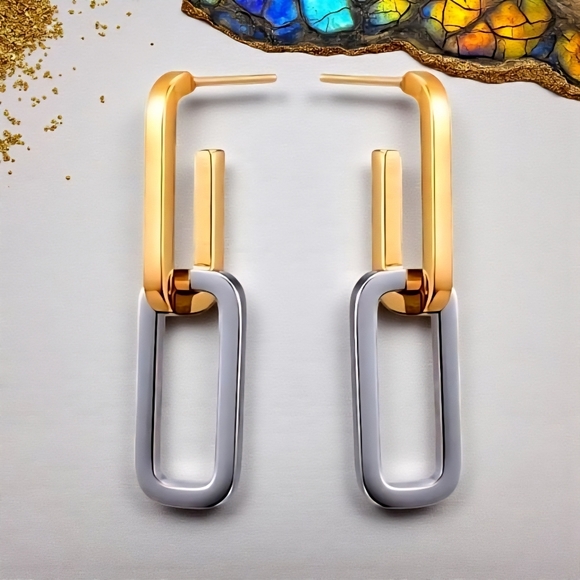 🆕️Minimalist Chic Two Tone C Hoop Earrings 18K Gold Plated Stainless Steel - Picture 12 of 12